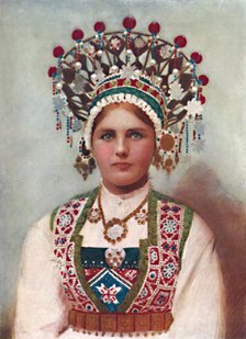 A Norwegian girl in bridal dress, 1912. Artist: Unknown.