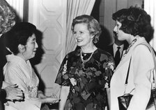 Her Imperial Highness Chichibu talking with Margaret Thatcher and her daughter, Tokyo. Artist: Unknown