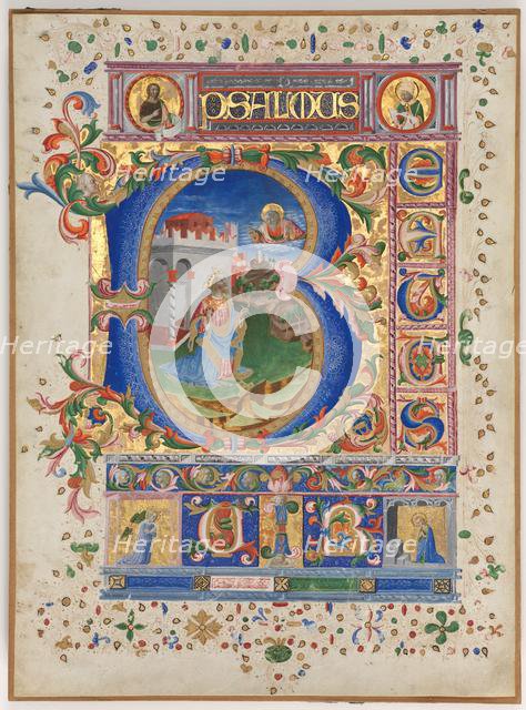 Leaf from a Psalter with Historiated Initial (B): King David, c. 1450. Creator: Unknown.