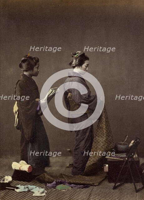 Putting on the Obi, or Girdle, 1866-1867. Creator: Felice Beato.