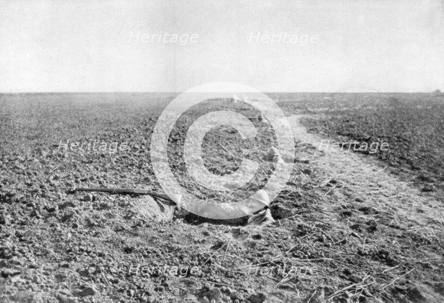A line of French infantry foxholes, 1918. Artist: Unknown