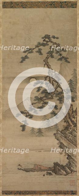 Moonlit Landscape of Pine Tree with Old Man in Boat, Muromachi period, 1392-1573. Creator: Oguri Sotan (Japanese, 1413-1481).