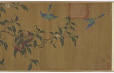 Birds among peach branches, Qing dynasty, (18th century?). Creator: Unknown.