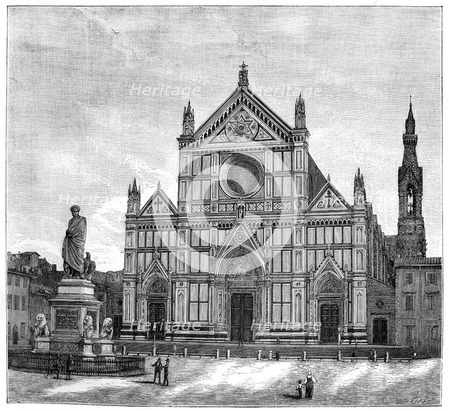 The church and piazza of Santa Croce Basilica, Florence, Italy, 1882. Artist: Unknown