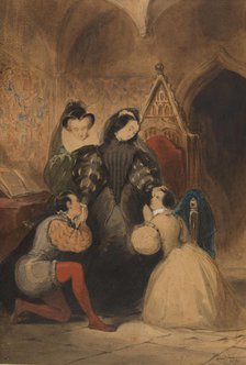 Mary Stuart blessing Roland Groeme and Catherine Seyton. After Walter Scott's "The Abbot", 1830. Creator: Johannot, Alfred (1800-1837).