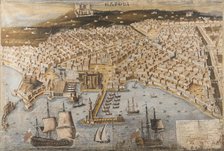 Bird's-eye panoramic view of the Port of Naples with the Castel Sant'Elmo, c1714-1734. Creator: Anonymous.