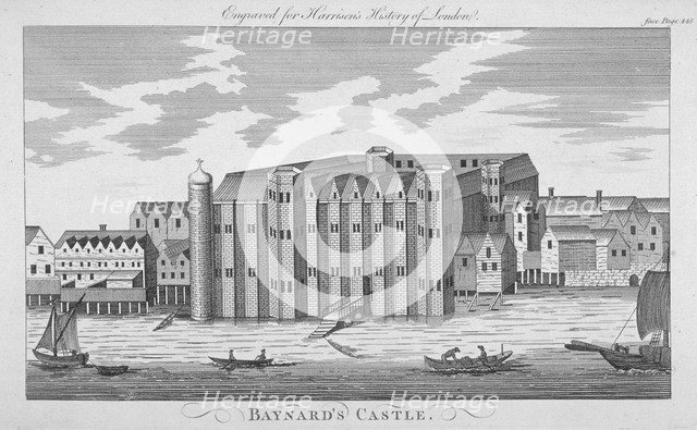 View of Baynard's Castle with boats on the River Thames, City of London, 1775. Artist: Anon
