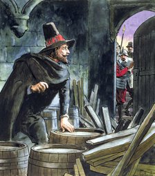 Guy Fawkes, caught in the act of preparing the Gunpowder Plot, 1605 (c1900). Artist: Trelleek
