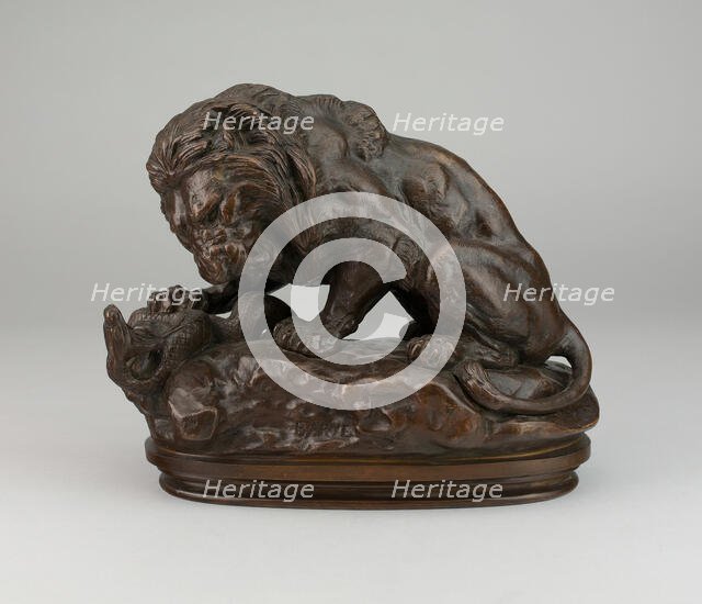 Lion Fighting a Serpent, 1847/55. Creator: Antoine-Louis Barye.