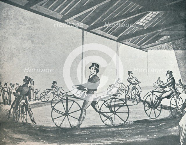 'Johnson's Pedestrian Hobby-Horse Riding School at 377, Strand', 1819, (1912). Artist: Unknown.