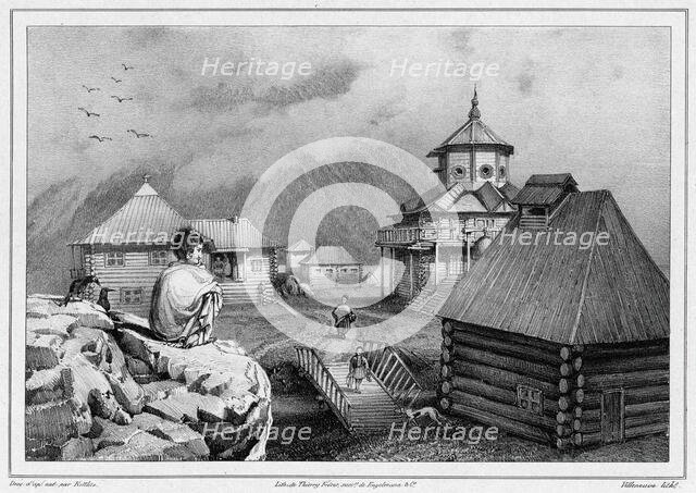View taken in the Russian colony of Novo-Arkhangelsk (Sitkha island) (northwest..., 19th century. Creators: Friedrich Heinrich Kittlitz, Godefroy Engelmann.