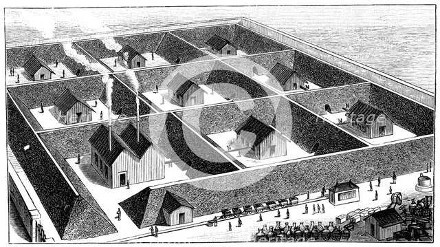 Nitroglycerin processing plant, explosives factory, Val Bormida, near Cengio, Italy, 1888. Artist: Anon