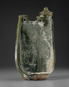 Covered Pilgrim Flask with Scrolls, Liao dynasty (907-1124), 11th century. Creator: Unknown.