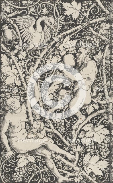 Wallpaper with Satyr Family, 1515. Creator: Sebald Beham.