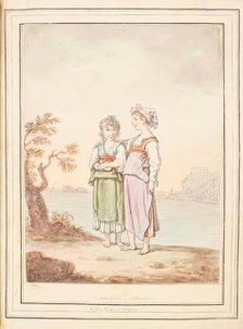 Two Girls of Procida-Island Near Naples, leaf from 'A Collection of Dresses by David Allan...1776. Creator: David Allan.