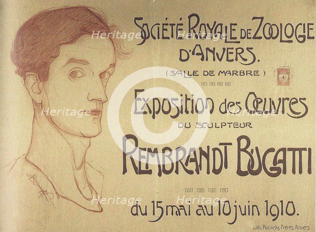 Self-portrait. Poster for Rembrandt Bugatti's Antwerp Exposition, c. 1910.