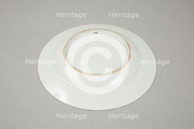 European copy of famille noire plate with cockerel looking at a butterfly, 20th century. Artist: Unknown.