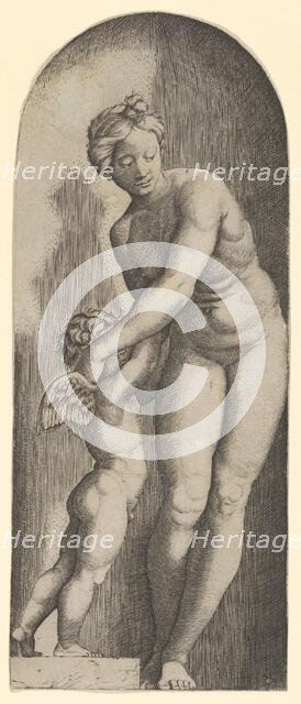Venus and Cupid standing in a niche, ca. 1500-1527. Creator: Marcantonio Raimondi.