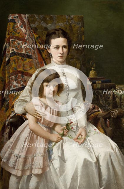 Portrait of Wife with Daughter Anna, 1887. Creator: Antoni Gramatyka.