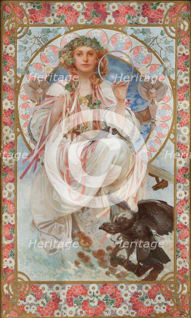 Portrait of Josephine Crane-Bradley (1886-1952) as Slavia, 1908. Creator: Mucha; Alfons Marie (1860-1939).