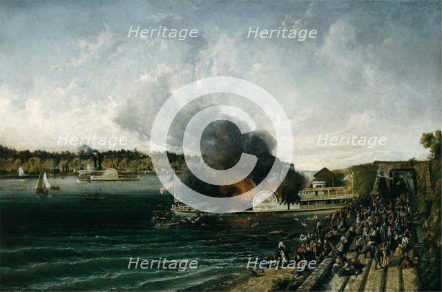 Burning of the Sidewheeler Henry Clay, ca. 1854-60. Creator: Unknown.