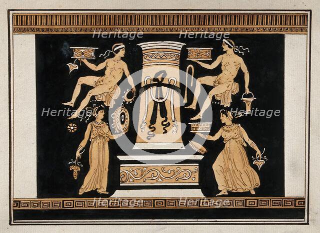 Reverse of the Greek red-figured volute-krater also known as "the Hamilton Vase..., 1760-9. Creator: Augustin Dahlsteen.