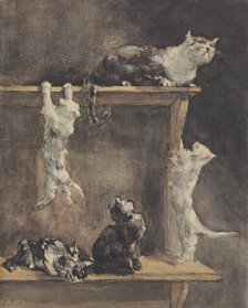Cats and kittens on a dresser. Creator: Renouard, Paul (1845-1924)