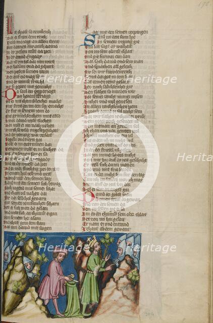 David Cutting Off a Piece of Saul's Robe; Weltchronik, about 1400-1410. Creator: Unknown.