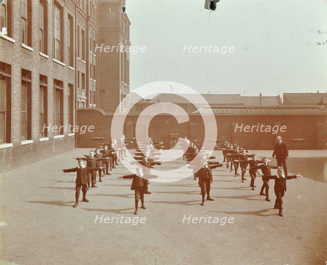 Drill in playground, Alma Boys School, Bermondsey, London, 1908. Artist: Unknown.
