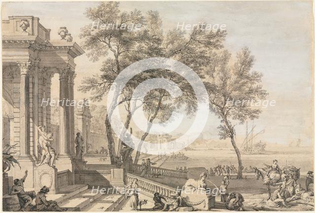 Fantastic Harbor Scene with Architecture and Figures, 1713. Creator: Isaac de Moucheron (Dutch, 1667-1744).
