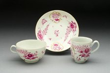 Teacup, Coffee Cup, and Saucer, Worcester, c. 1770. Creator: Royal Worcester.