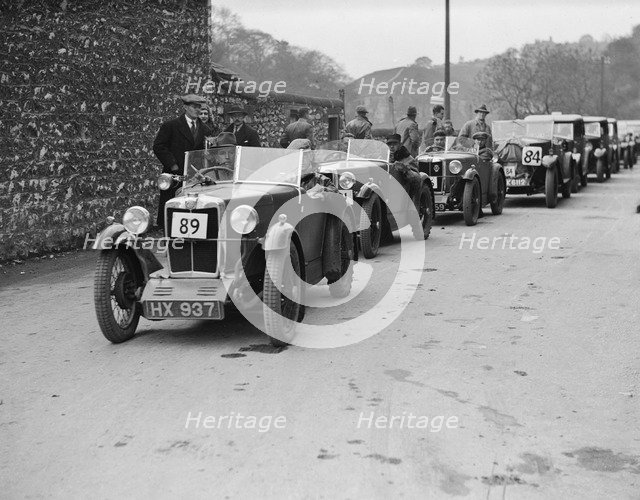 MG M type of EG Farrow at the head of a line of cars competing in the MCC Sporting Trial, 1930. Artist: Bill Brunell.