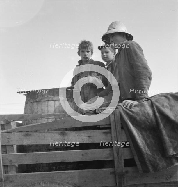 On location of Resettlement Administration film near Bakersfield, California, 1935. Creator: Dorothea Lange.