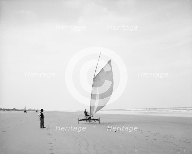 Sailing on the beach, Ormond, Fla., between 1900 and 1910. Creator: Unknown.