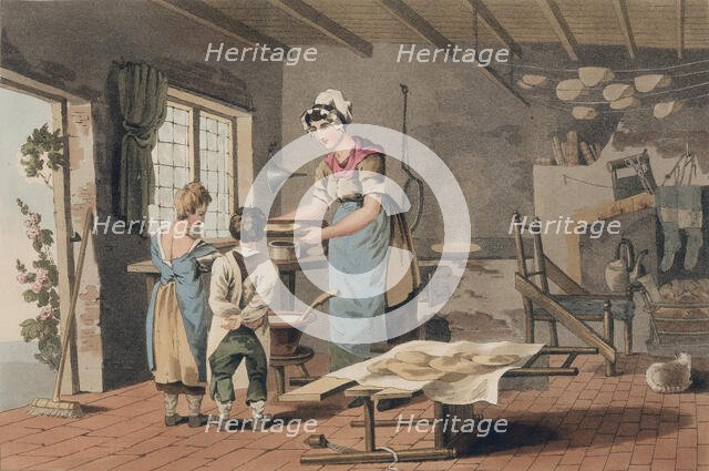 A woman making oat cakes, 1814. Creator: Havell & Son.