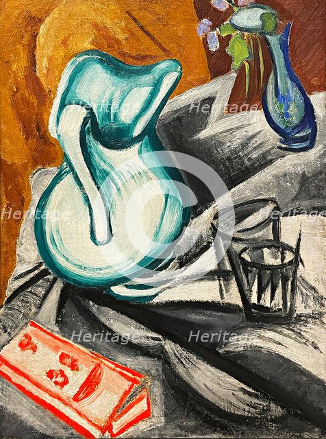 Still Life with Green Jug, 1913. Creator: Rozanova, Olga Vladimirovna (1886-1918).