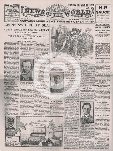 'Crippen's Life at Sea', front page of the "News of the World", 31 July 1910. Creator: Unknown.