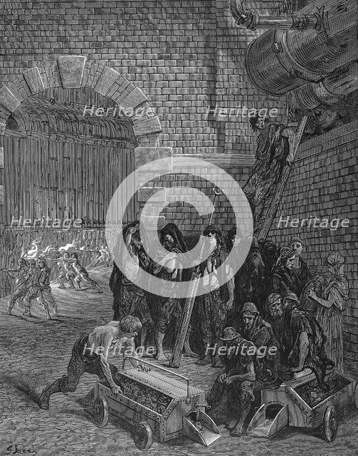 Men taking a break from charging the retorts, Lambeth Gasworks, 1872. Artist: Unknown