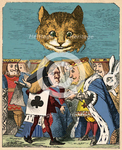 'The Cheshire Cat looking down at the Red King and Queen having an argument', 1889. Artist: John Tenniel.