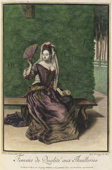 Recueil des modes de la cour de France, 'Femme de Qualité aux Thuilleries', 1686. Creator: Jean de Dieu.