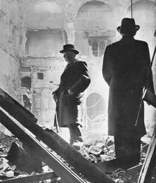 'Mr. Churchill contemplates the ruins of the House of Commons, bombed in May 1941', 1941 Artist: Unknown.
