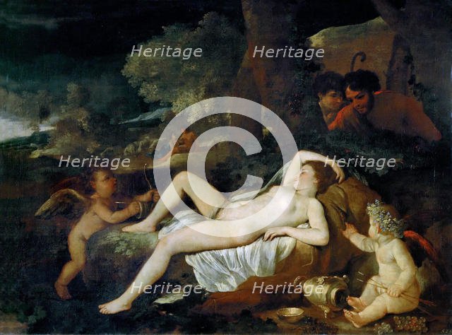 Resting Venus with cupid, ca 1624. Creator: Poussin, Nicolas (1594-1665).