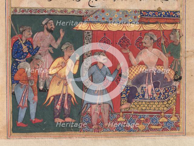Tales of a Parrot (Tuti-nama): The Twelfth Night: King Bhojaraja tries in vain to ascertain..., c. 1 Creator: Unknown.