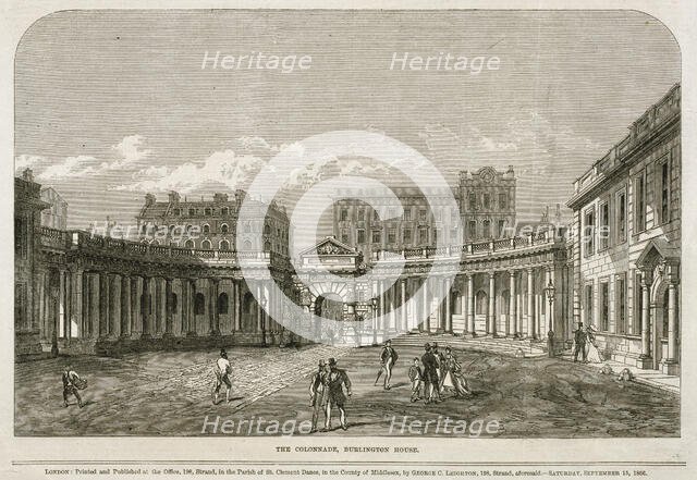 The Colonnade, Burlington House, 1866.  Creator: Unknown.