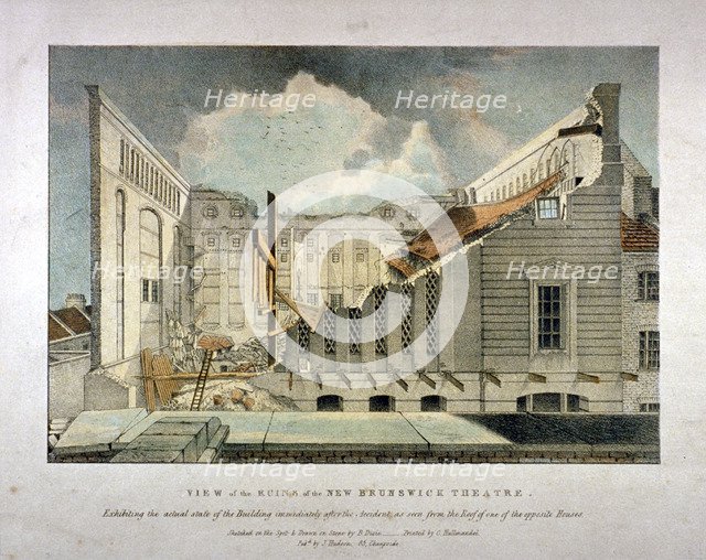 Ruins of the Brunswick Theatre, Wellclose Square, Goodman's Fields, Stepney, London, 1828. Artist: B Dixie