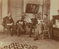 Four friends reading in the veranda room, Dom Smith, Vladivostok, Russia: William S..., 1899. Creator: Eleanor Lord Pray.
