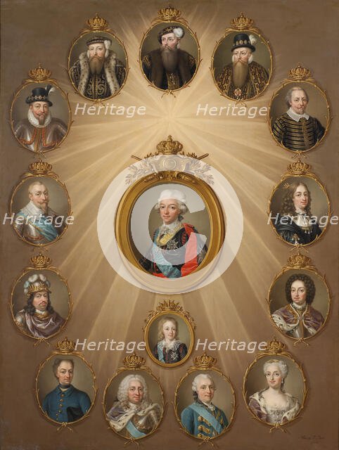 Table of Monarchs from Gustav Vasa to Gustav III, c. 1787 Creator: Ulrika Fredrika Pasch.