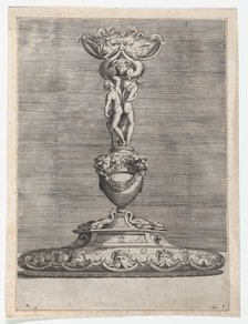 Candlestick with Two Ignudi on Top of a Vase with Lion Heads, 1552., 1552. Creator: Anon.
