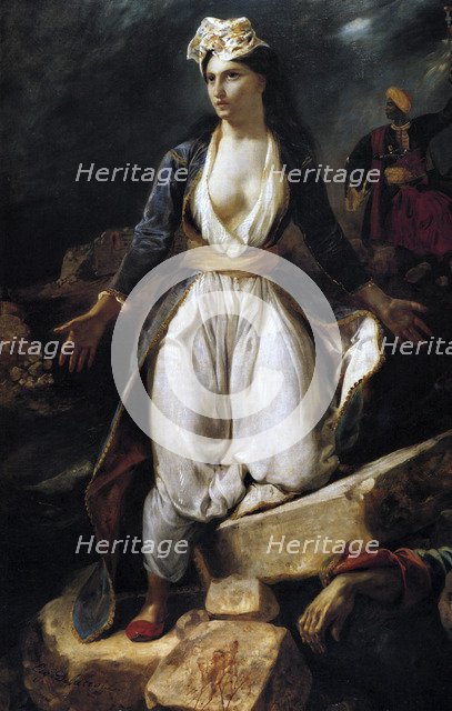 Greece on the Ruins of Missolonghi, 1826. Artist: Delacroix, Eugène (1798-1863)