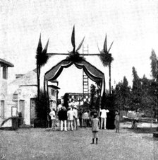 Arrival, and Subsequent Death, of Lady Carter at Lagos: triumphal arch of Messrs. Holt & Welch, 1895 Creator: George Meisenbach.